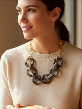 J CREW Chunky Tortoise Chain Reversible 20” Statement Necklace